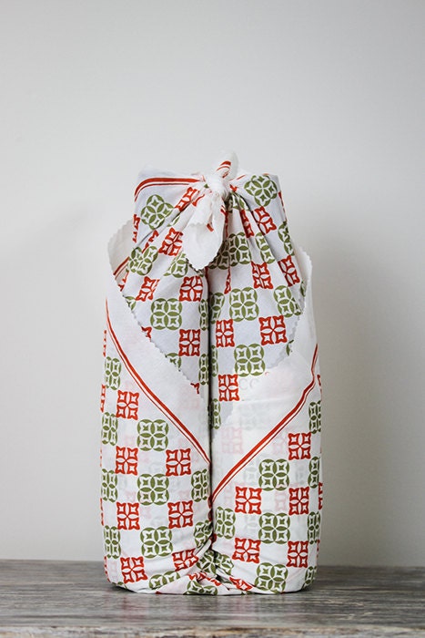 A Night in Monaco - Green and Orange - Fabric Gift Wrap - Furoshiki