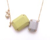 Fabric  2 Jewel Necklace - I