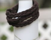 all tangled up crocheted bracelet in chocolate brown by yourmomdesigns (rts) made from upcycled t shirt yarn