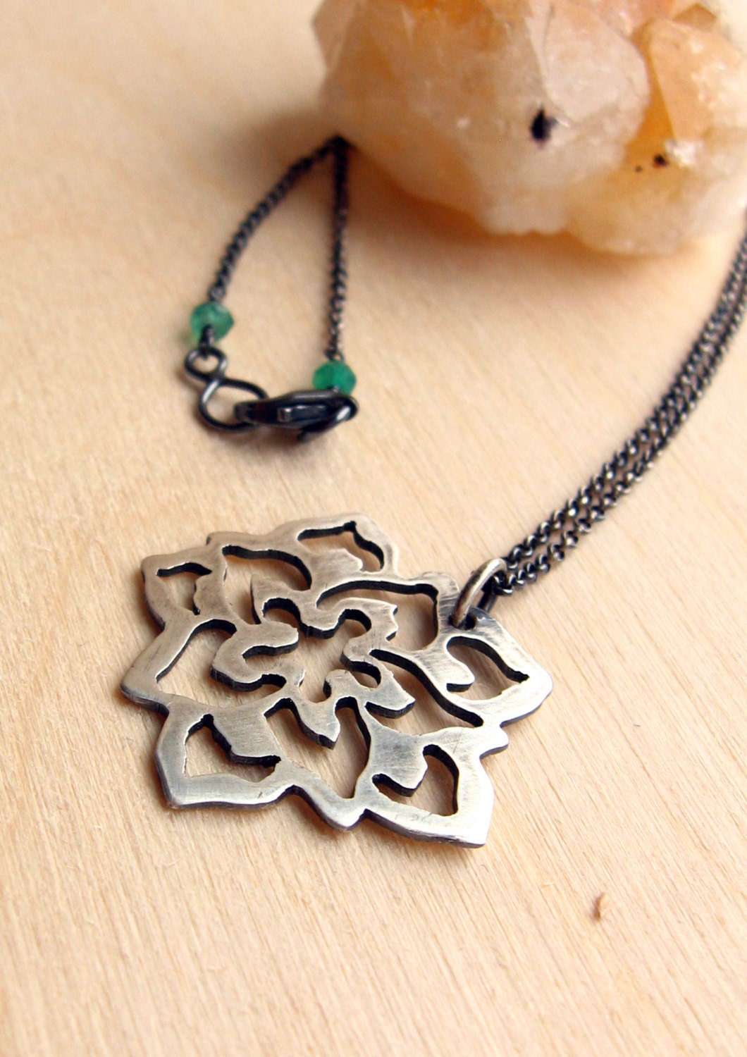 Sterling Silver Blooming Flower Oxidized Pendant Necklace