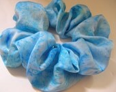SILK Scrunchie, hand dyed, soft for hair, ponytail, silk, light turquoise, dark turquoise, pale emerald green, one of a kind original