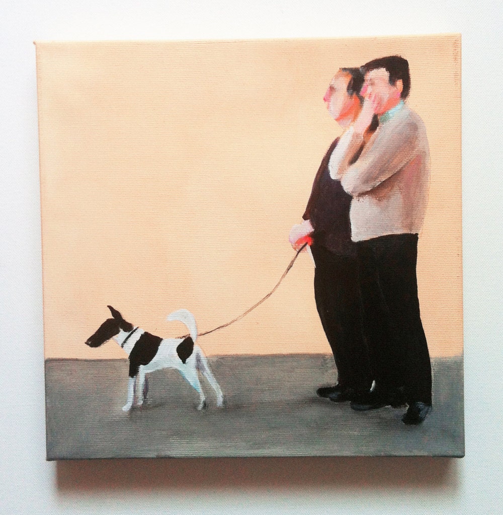 Two men and one dog / Original acrylic painting / Home Decor / wall art
