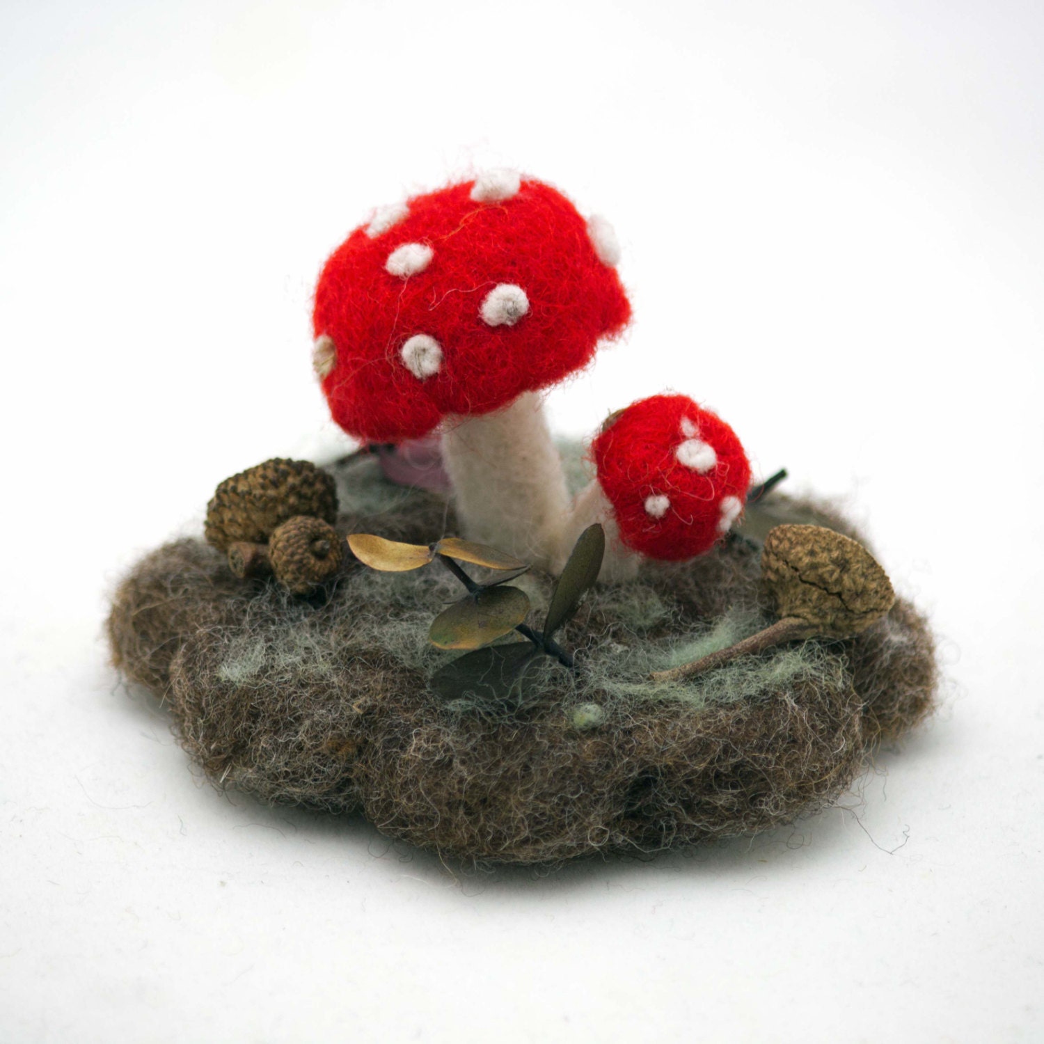 Needle Felted Woodland Mushroom Scene