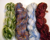 Hexipuff  mini skeins set  "4"  hand spun, set of 4 multi colored, 1.3 oz total weight each Skein is About 15 yards