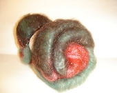 Batt , Roving, Spinning batt,  Snake in the Grass 2  oz  Llama,  wool,  Fire star, and bamboo in Red, Black and Green