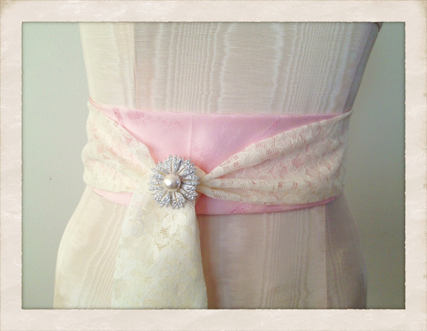Silk Obi Sash Wedding Sash - Pink Silk Kimono and Ivory Lace by ccdoodle on etsy - ready to ship