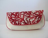 Coral Print Clutch Purse in Red and Ivory Cotton Fabrics Size Large cc052 - ready to ship