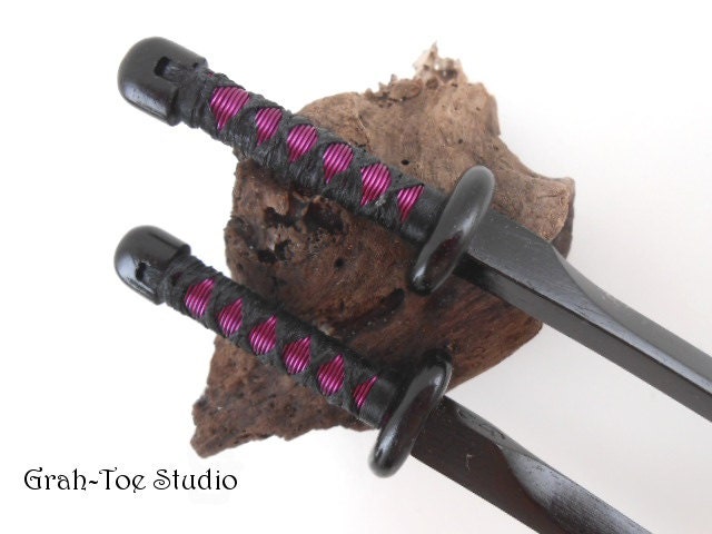 Hairtana sticks Pair Ebony Wood Swords Katana Wrapped Hilt Hairtana Pair