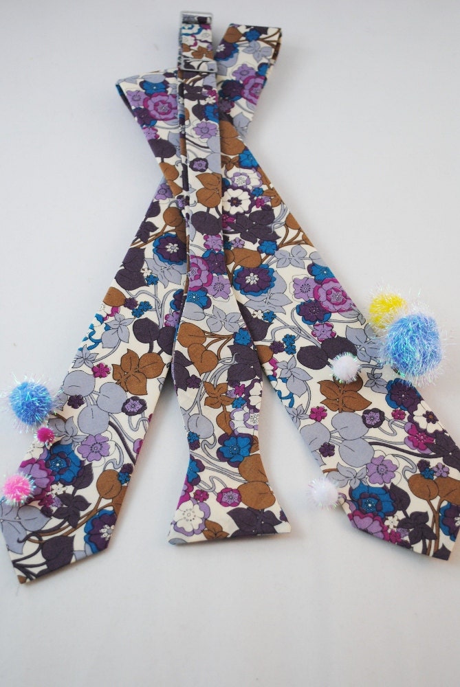 Purple Liberty of London Print Necktie, Skinny Tie, Bow Tie, Groomsmen Necktie, Groom Tie, Groomsmen Bow Tie