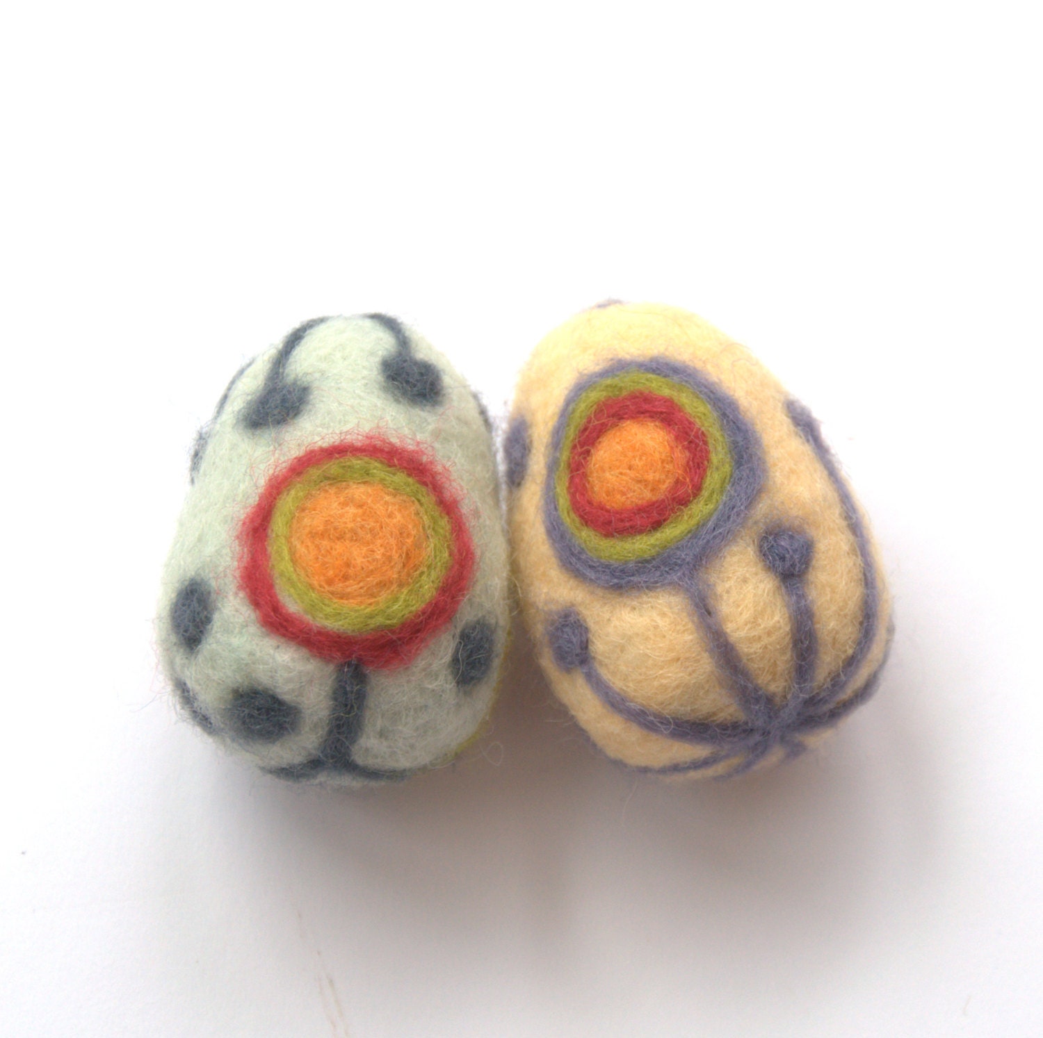 Easter felt eggs 2 modern pastel mint cream home decor felted wool handmade ornament decoration Mother's day gift for her flower design pink