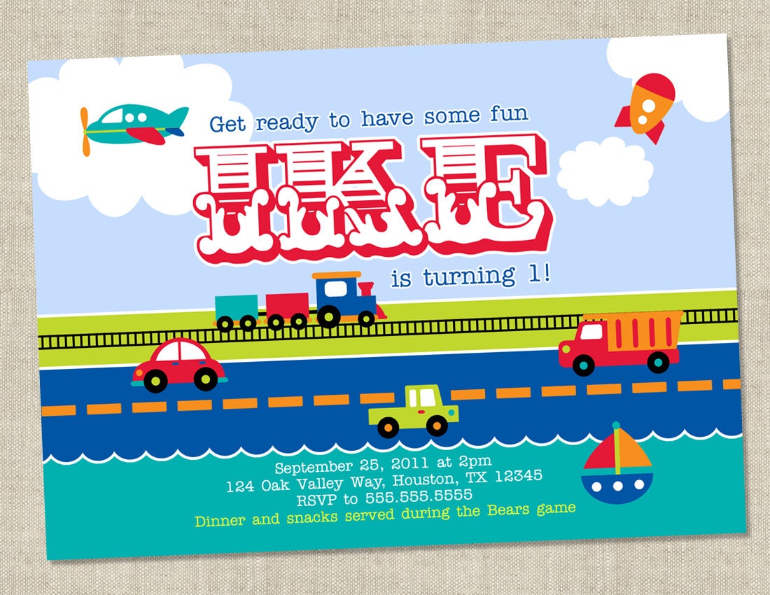 Transportation Birthday Party Invitation - Train invite - car invitations dump truck rocket  (DIY Printable Digital File OR Printed cards)