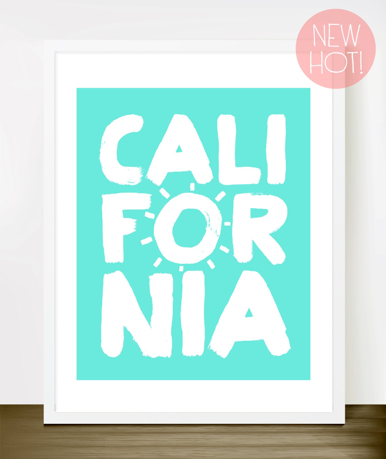 California - 8x10 inch on A4 type poster (in Aqua and White) California, Los Angeles, USA, America