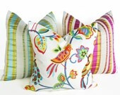 Fun Bird Pillows, Bright Vivid Colors, Colorful, Decorative Throw Pillow, Eclectic, New, Parrots, Peacocks Cushion Cover, 18x18