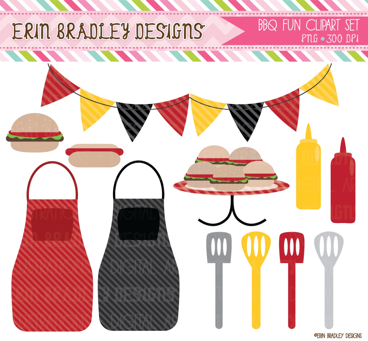 BBQ Picnic Clipart Commercial Use Clip Art Graphics Instant Download