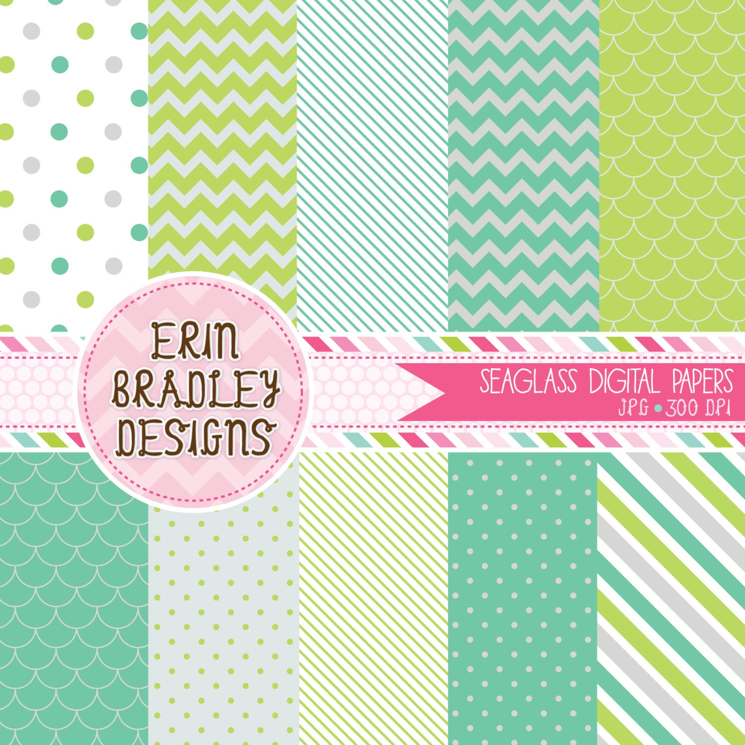 Seaglass Colored Digital Paper Pack Commercial Use INSTANT DOWNLOAD