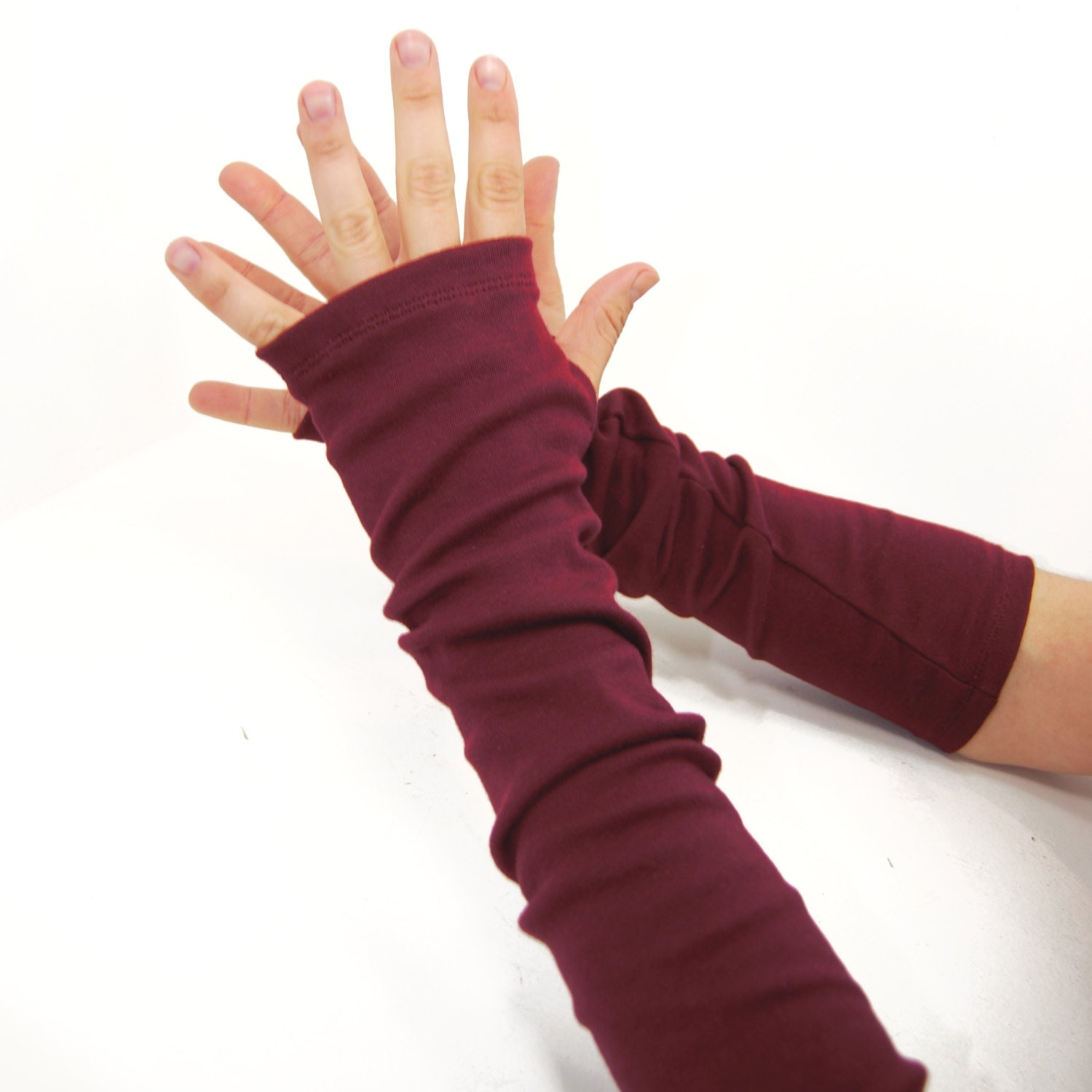 Arm Warmers in Merlot Red Wine - Fingerless Gloves