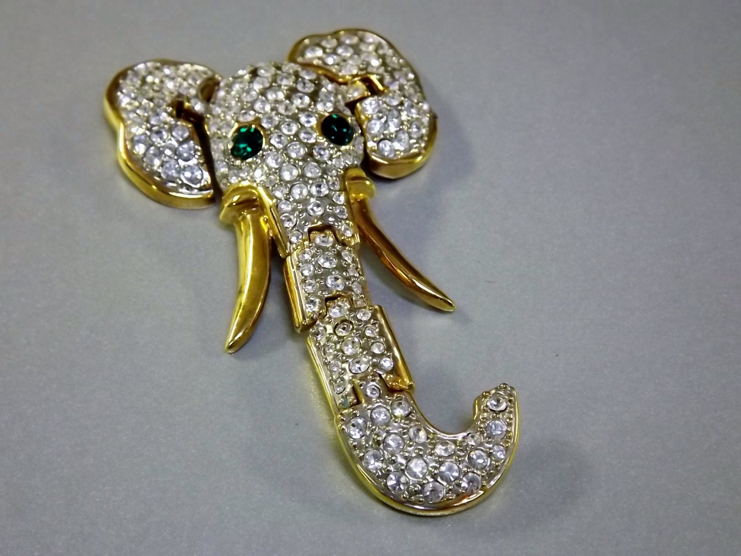 Brooch Elephant Rhinestone Jointed Articulated Large Figural Costume Jewelry