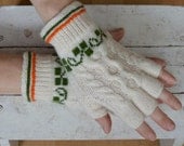 Irish gloves. White Half finger with green clover and Irish flag colors.