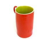 reserved for brian  ...   festive hand built porcelain cup ...  happy red and chartreuse inside