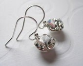Clear Crystal Vintage Rhinestone Earrings, Sterling Silver Earwires, Round, Simple, Bridal, Bridesmaid, Sparkly