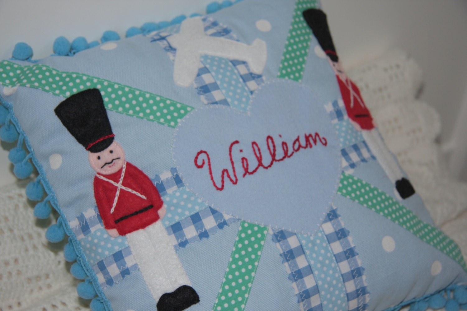 BOYS UNION JACK Cushion Pillow with persoanlised name and applique - Custom Made To Order Il_170x135
