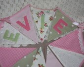 BELLA BUTTERFLY with ribbons and buttons Banner Bunting Handmade in Pink and Green Photo prop Custom made to order can be Personalized Il_170x135