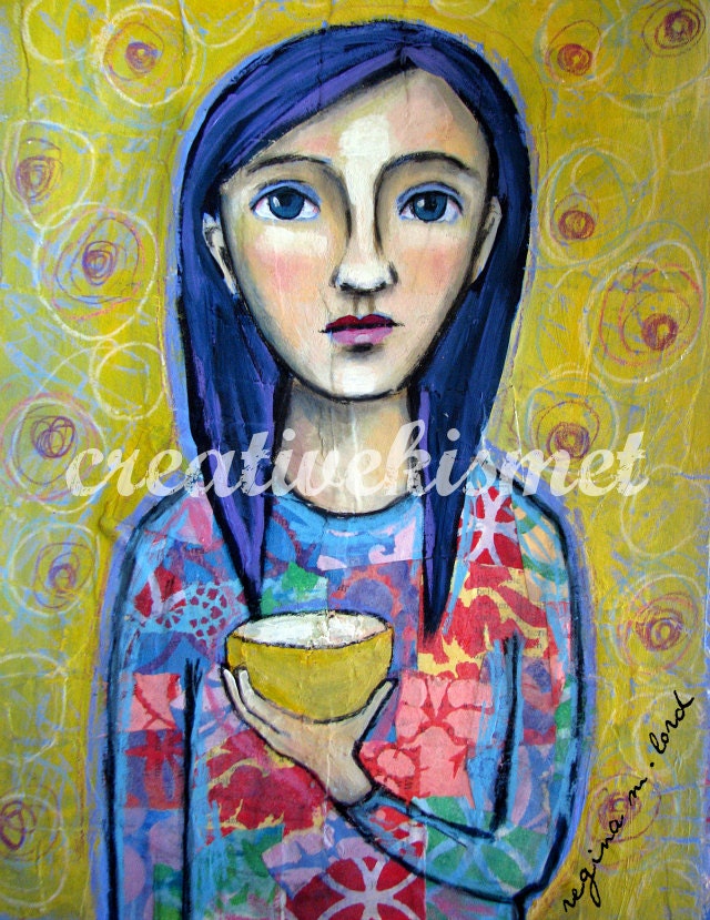 Girl with Yellow Cup Art Print by Regina Lord