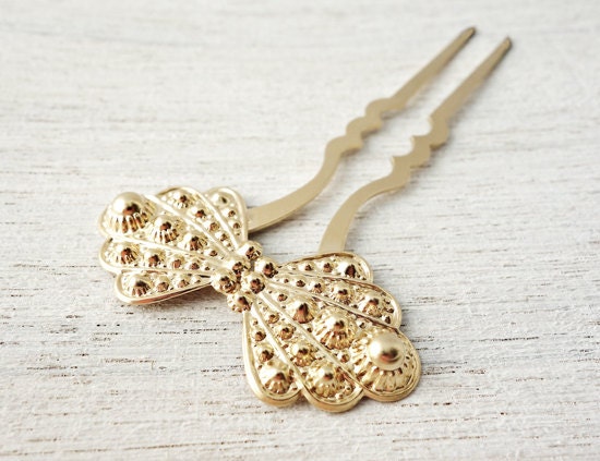 Mariposa Large Hair Pin, wedding bridal hairpiece hair accessories gold silver plated butterfly wings