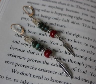 New Earrings with Sterling Feather Charms, Turquoise, Citrine and Red Coral on Sterling "Wild and Free"