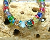 Multi Colored Czech Rondelle and Multi Colored Crystal Spacer Bracelet, Kitsch