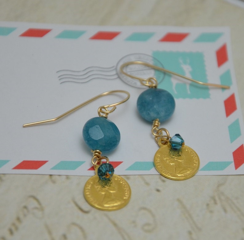 Dangle Earrings, Drop Earrings, Bridesmaid Earrings, Wedding Jewelry, Gold Filled Flower,, Jewelry Gift, Jade