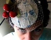 Handmade Cherry Embellished Fascinator Hat Vintage Fabric