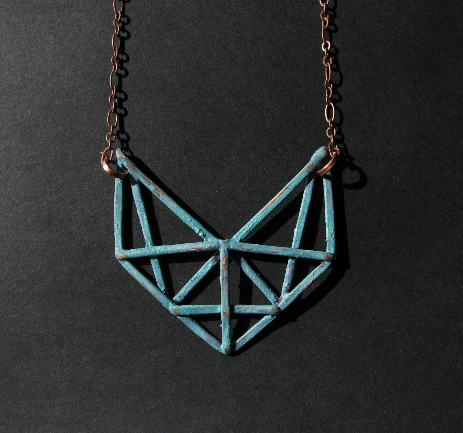 Copper Geometric Necklace - Art Deco Revival Necklace - Crossbeam Truss Design - handmade copper jewelry