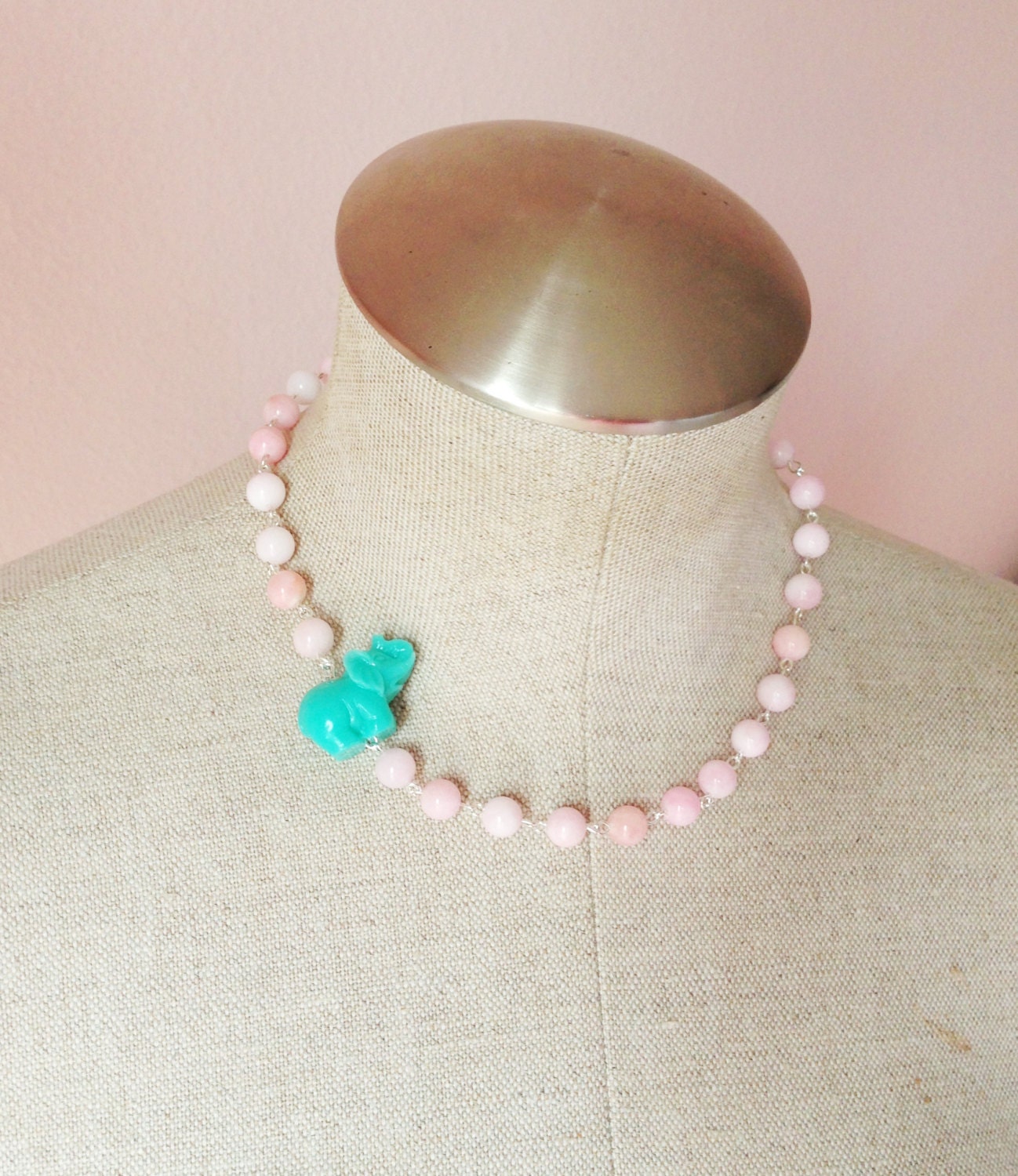 Pastel, necklace, aqua, pink, elephant, summer