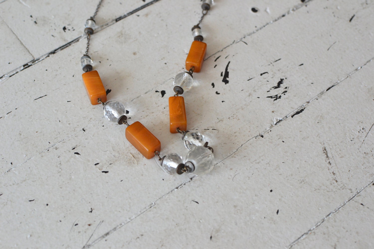 vintage art deco necklace / bakelite 1930s necklace / Ochre & Ice
