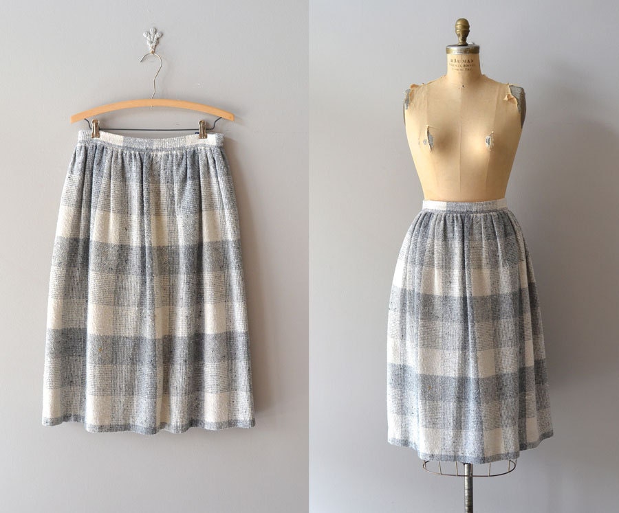gray plaid skirt / plaid wool skirt / Bloomsbury skirt