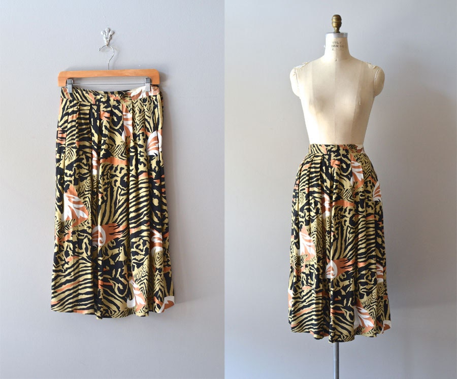 abstract print skirt / jungle cat midi skirt / Cat Scratch Fever skirt