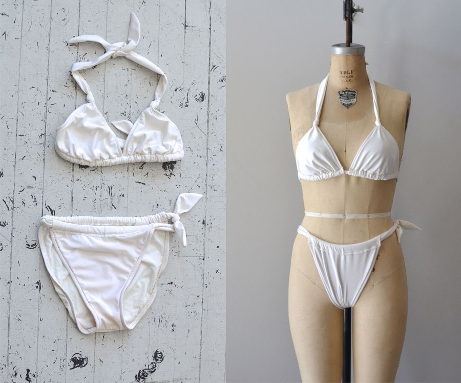 vintage 1970s two-piece swimsuit / 1980s white bikini / White Cap bikini