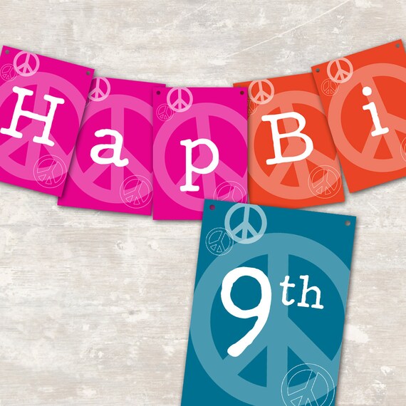 PRINT & SHIP Peace Love and Party Birthday Pennant Banner ("Happy 1st Birthday") Il_570xn