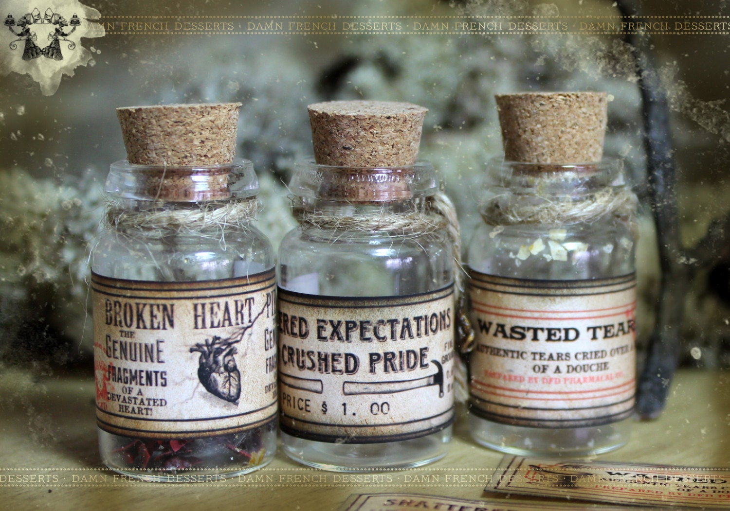 Vintage Miniature Apothecary Container with Drama Stickers
