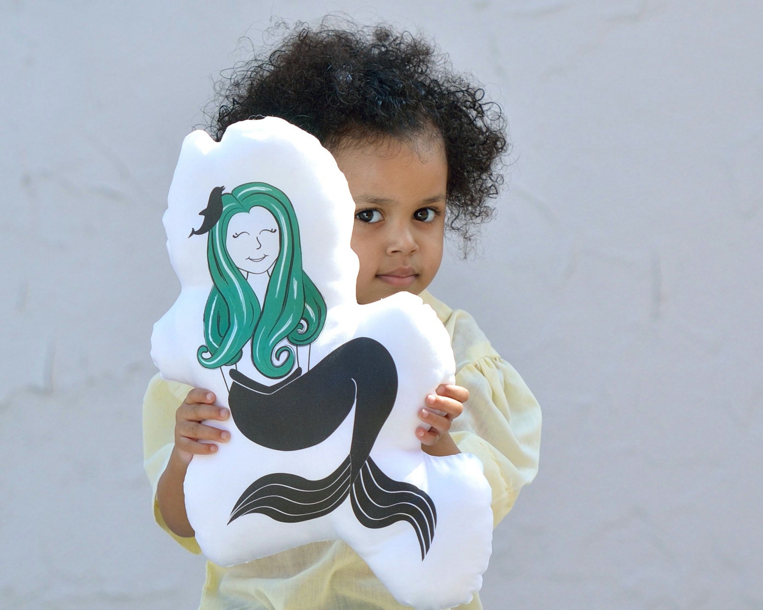 Organic Mermaid Pillow Toy - Eco-Friendly Baby Toddler Stuffed Pillow Cushion in Emerald Green White and Black - Home Decor (Ready to Ship)