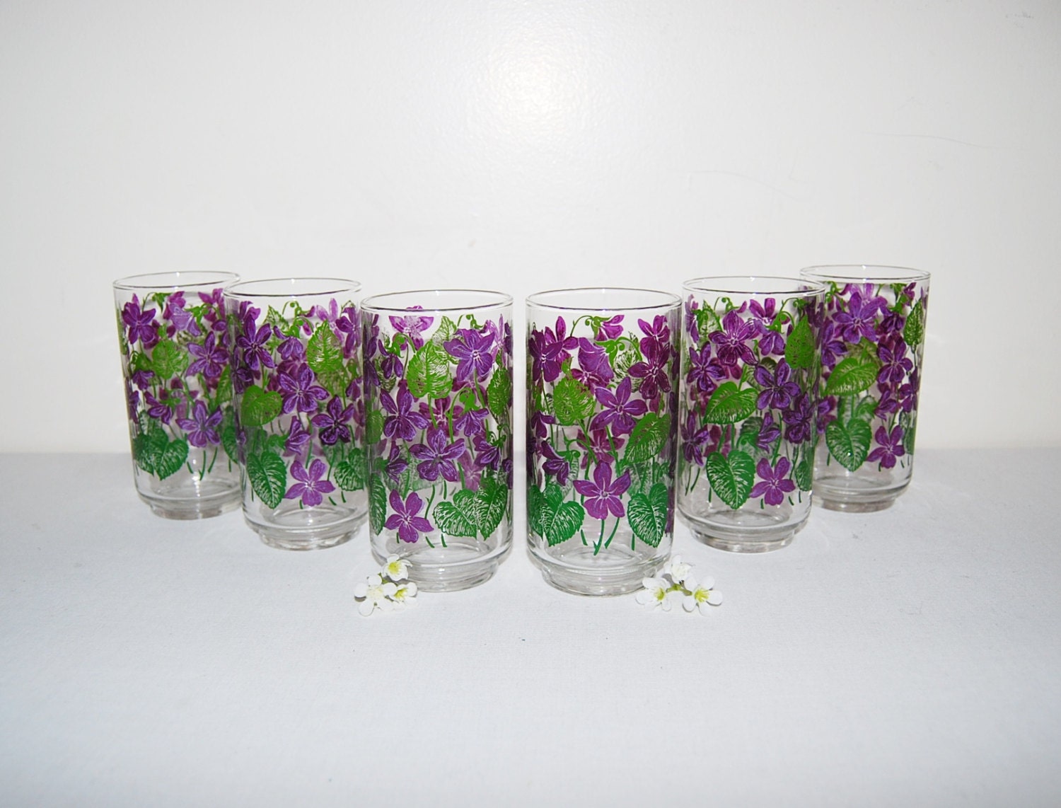 Vintage Glasses Violets with Greens....Six