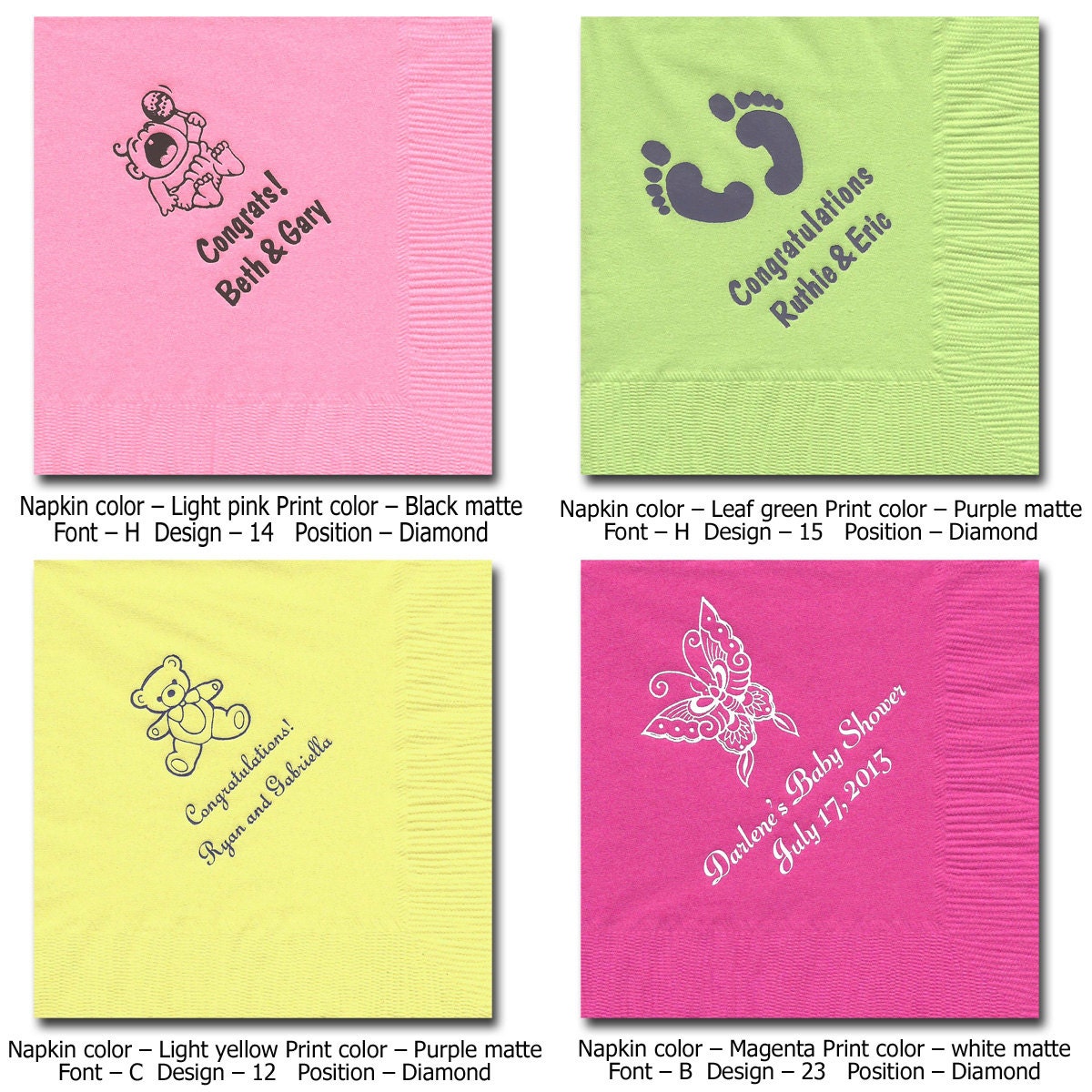 Personalized Baby Shower Beverage napkins cocktail napkins new baby napkins personalized napkins Examples only