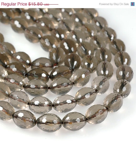 ON SALE AA Smoky Quartz micro faceted Olive beads 10mm x 8mm  light brown quartz Oval beads - 8 inches