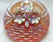Czech Glass Button - Realistic Pierced Topaz Glass "Flower Basket" w/ AB Luster