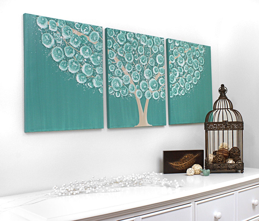 Large Flowering Tree Painting on Triptych Canvas by Amborela