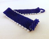 Peyote Bracelet  in Cobalt Blue and White Seed Bead Beaded Beadwork