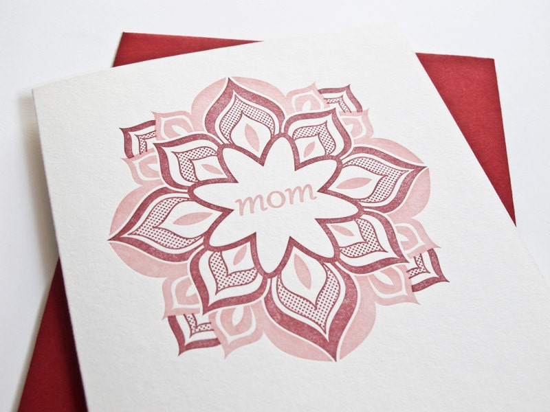 Mom Letterpress Card with Folk Art Pattern