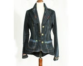 SALE Handmade Blazer wearable Art FASHION denim Blue pinstriped Mafia jacket