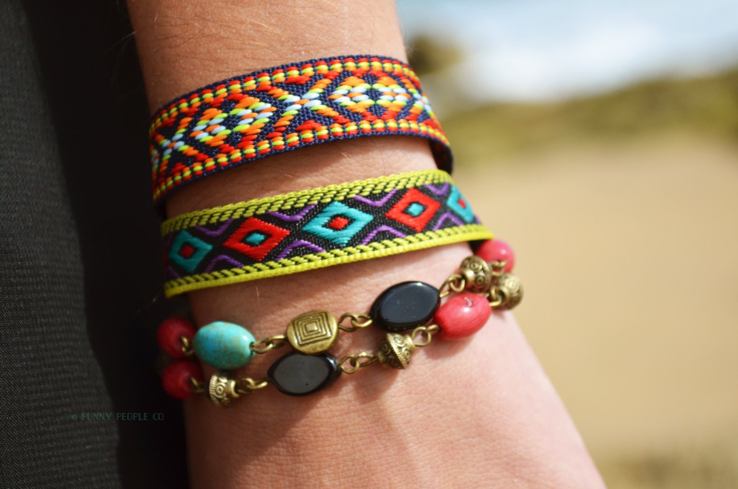Bead Bracelet Hand Bracelet Arm Candy Stacking Piece Hipster Bronze Chain Bohemian Hand Jewelry Gypsy Set of 2
